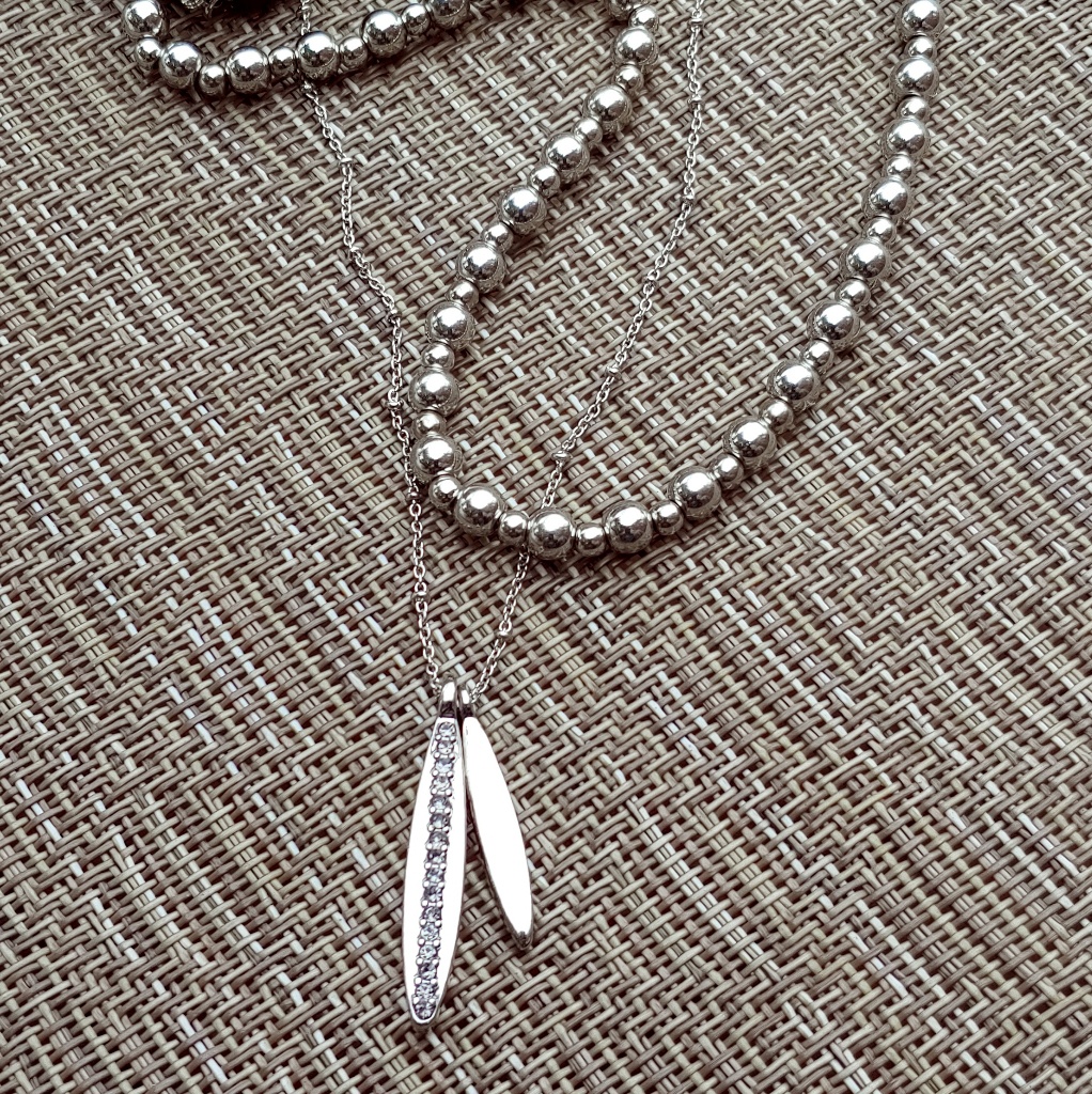 Silver Beaded Dual Layered Necklace 15$